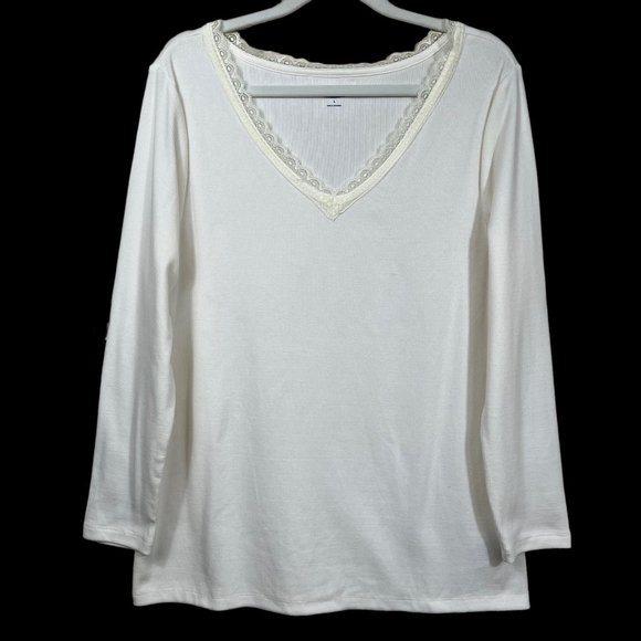 Old Navy Lace V-Neck Ribbed Long Sleeve Top NEW Sea Salt Womens Large - Picture 9 of 9